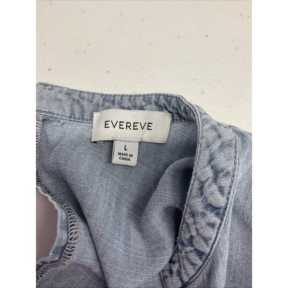 Evereve Chambray Denim short Romper jumpsuit Size L Western Boho v-neck lyocell - Picture 4 of 13